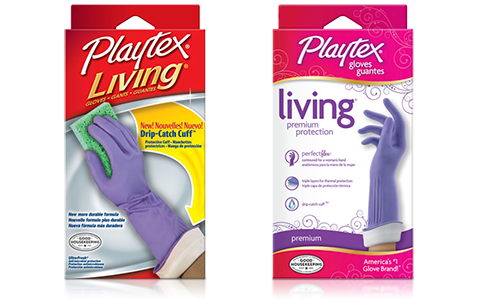 Playtex gloves consumer packaging brand refresh - before and after