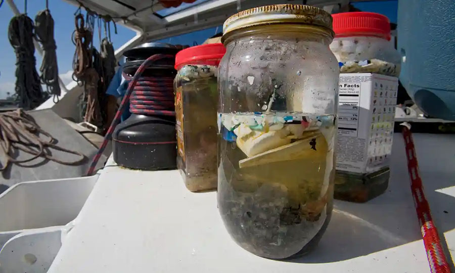 <br />
Scientists in Long Beach, California, studying the effects of oceanic microplastic pollution on the ecosystem. Photograph: UIG/Getty